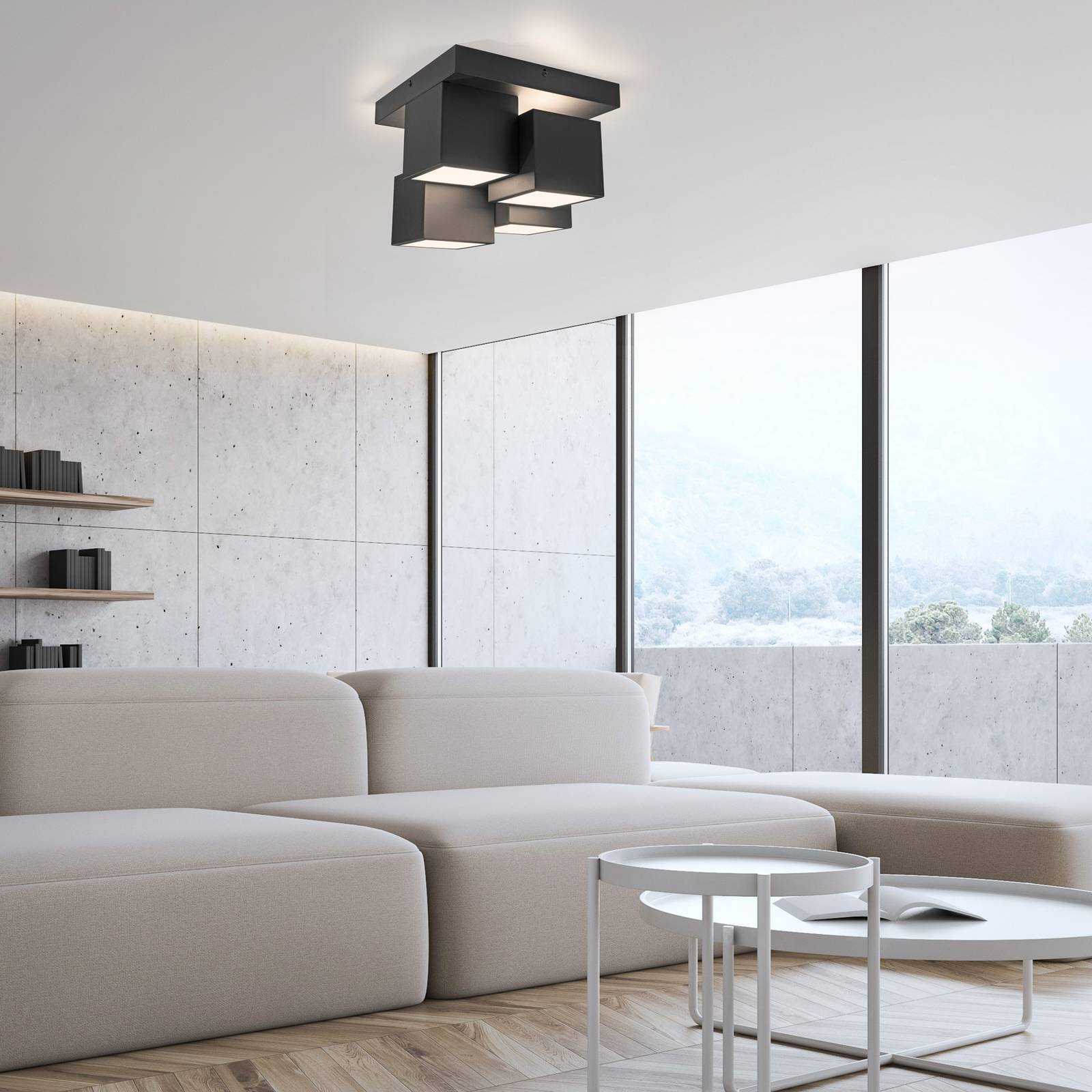 JUST LIGHT. GmbH LED Deckenleuchte Tetris, schwarz, für Wohn- / Esszimmer, Metall, Modern, Deckenlampe