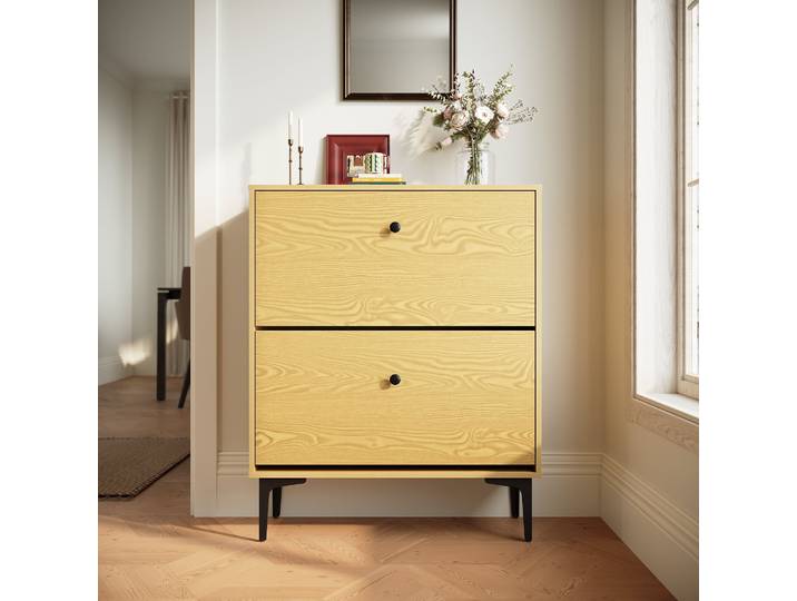 SIRHONA Meuble à chaussures 6 compartiments Commode à chaussures peu encombrante Meubles couleur bois 80x30x95 cm