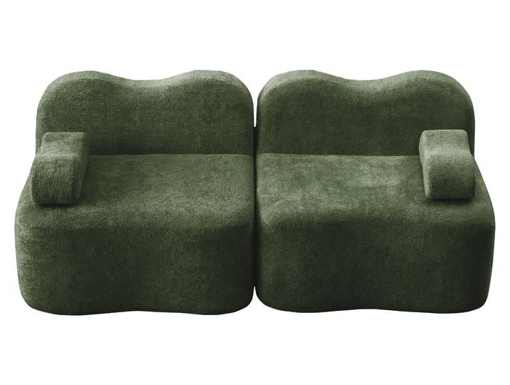 Canapé modulaire 2 places en velours vert foncé\, forme ondulée