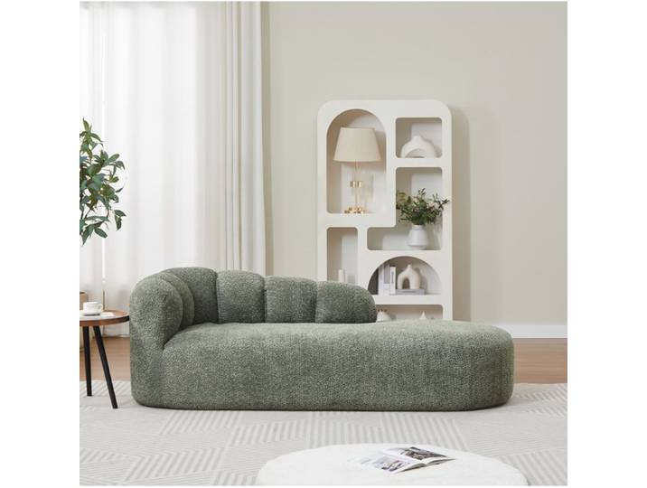 Chaise lounge courbée en chenille vert sauge 204 cm sans accoudoirs dossier ondulé style moderne ORVRYN