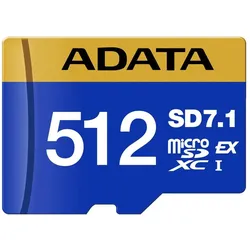 Adata Premier Extreme SD7.1 Express (512 GB, microSD Express, U3, UHS-II), Speicherkarte, Blau, Gelb