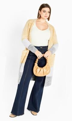 Plus Size Women's Elise Color Block Knitted Cardigan by Avenue in Gold (Size 26/28)