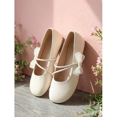Damen-Mary-Jane-Ballerinas in weiter Passform – beige Ballerinas mit Schleife, bequem für Alltag, Arbeit und Hochzeit lässig
