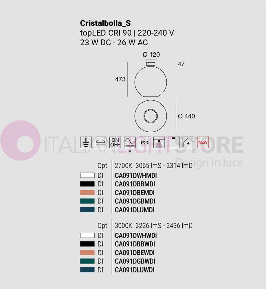Linea Light Cristalbolla Ca091dbewdi – Plafoniera Led Moderna Rosa Pesca Con Vetro Trasparente Ø44 Cm 3000k