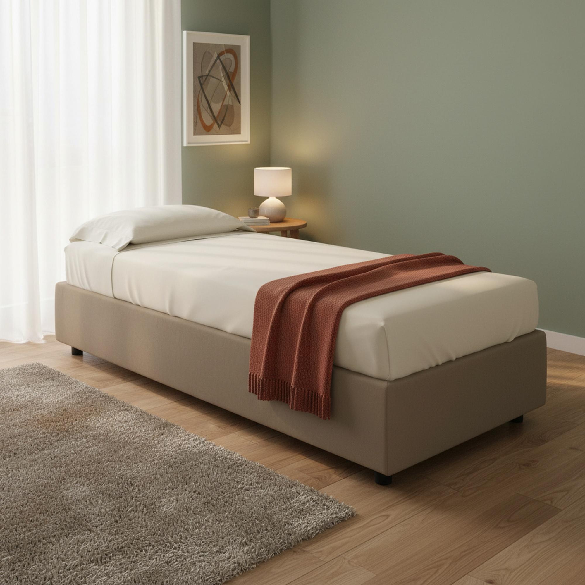 Einzelbett Serena, Containerbett mit Kunstlederbezug, 100% Italy, Frontöffnung, passend für Matratze Cm 90x190, Turteltaube