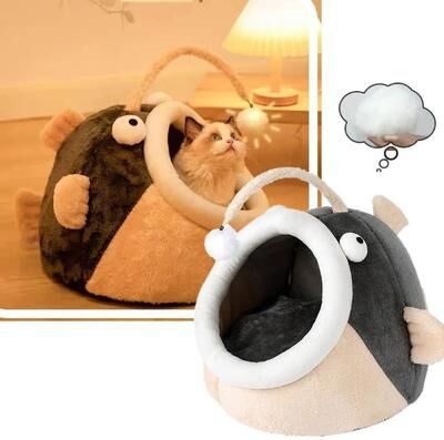 Inspire Curations Lantern Fish Cat Bed Cozy Cave Pet House Warm Washable Lounger Lantern Fish Cat Bed Cozy Cave Pet House Warm Washable Lounger
