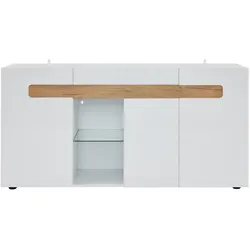 STILVORA Sideboard Spanplatte Weiß/Natur 140x40x70 cm mit LED-App-Steuerung, 3 Türen