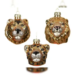 Christmas Decorations 1 Christbaumschmuck Glas 8,5cm Wildkatzen Kopf Figur sortiert Weihnachtsbaum Anhänger Christbaumanhänger Weihnachtsbaumschmuck Weihnachtsdeko Gold
