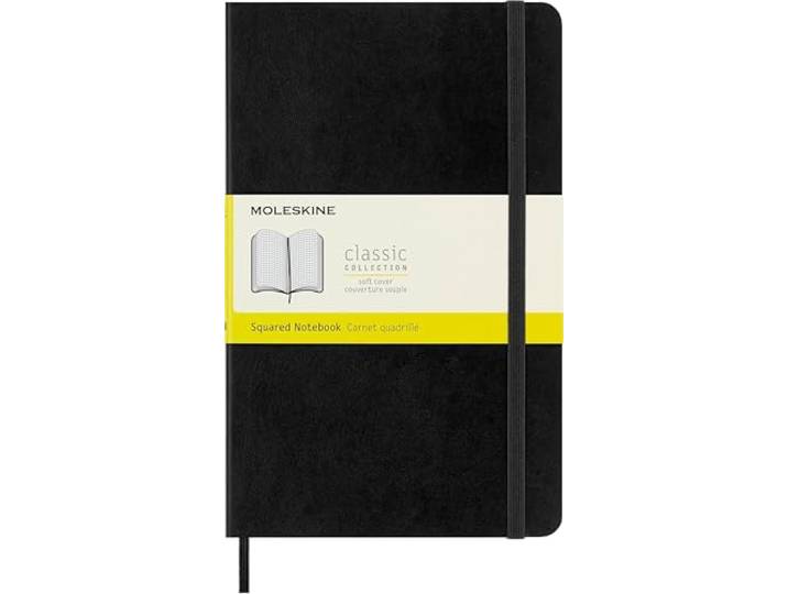 Moleskine - book Carnet Classique en papier Quadrillé - Journal à Fermeture Souple et à Fermeture Élastique\, Noir - Grand format 13 x 21 A5- 192 Pages