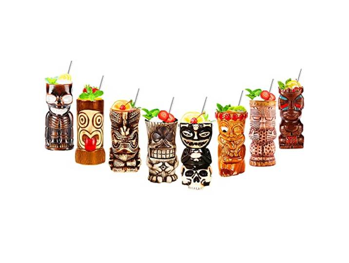Tiki becher,Tiki gläser set,cocktail becher,8-teiliges Cocktailgläser-Set,Tiki barzubehör,Hawaii-Party für Premium Tropische Tassen Getränke für exotische Party