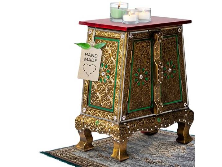 livasia Kleines asiatisches Schränkchen Asiatischer Glasmosaik-Schrank Asiatisches Nachtschränkchen der Marke Asia Wohnstudio Nachtkommode (Handarbeit)