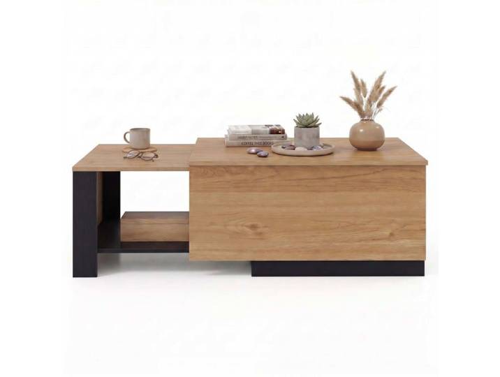 GIANTEX Table Basse Extensible avec Compartiment Coulissant Table d'Appoint Rectangulaire avec Casier Latéral 80 X 60 X 37 CM