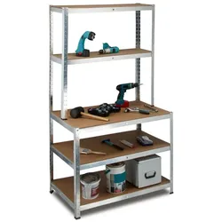 Relaxdays Schwerlastregal mit Werkbank Braun,Silber