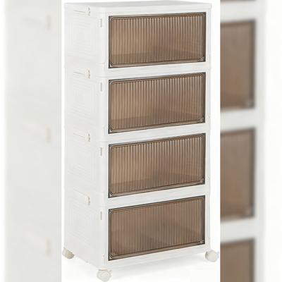COSTWAY 4-stöckige Aufbewahrungsboxen mit Deckeln und Rädern, Stapelbare Boxen mit Magnetischen Transparenten Türen