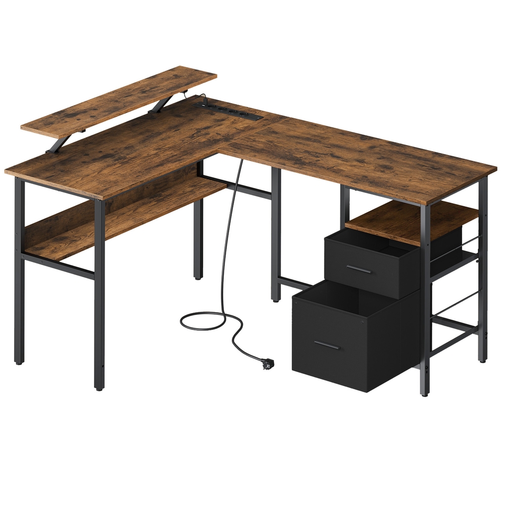 VASAGLE L-förmiger Schreibtisch mit Steckdosenleiste, Eckschreibtisch, Monitorerhöhung LWDB35095K01
