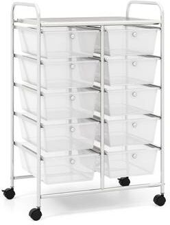 Costway 10-Drawer Rolling Storage Cart-Transparent