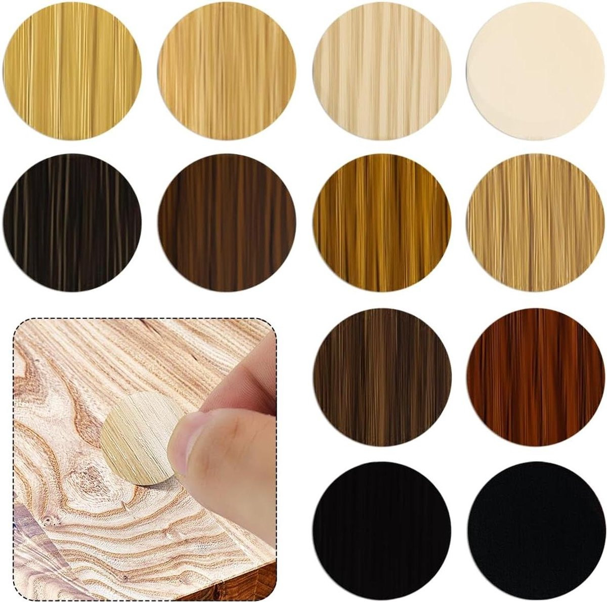 Schroefgatafdekkingen Houtstickers Schroefdoppen voor Meubels Afwerken - Zelfklevend PVC - 648 stuks - 12 Basis Kleuren