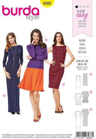 burda Schnitt 6988 "Kleid mit U-Boot-Ausschnitt"