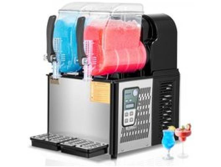 VEVOR Machine à Granité Commerciale 2x4 L Double Réservoir, Machine à Boissons Glacées en Inox de 32 Tasses, Distributeur de Boissons Frappées Granitas Margarita Smoothie, pour Restaurants Cafés Bars