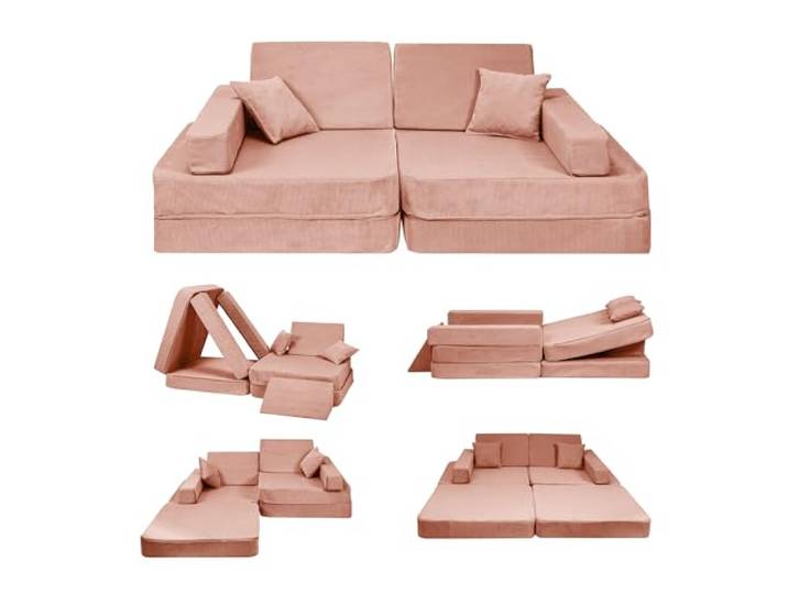 Angelove Kindersofa 2‑in‑1 - Spielsofa mit Schlaffunktion, Cord‑Bezug, Abnehmbarer Bezug, Ziegel