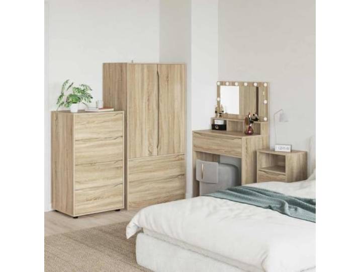 Xolmizyn Kommode mit 4 Schubladen, Staufach-Schrank Holzwerkstoff Sonoma-Eiche Optik, Minimalistisches Design, Höhenverstellbare Konstruktion