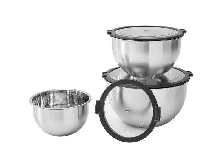Gefu Schüsselset Mondi, Schwarz, Transparent, Metall, Kunststoff, 3-teilig, rund, Geschirr, Schalen & Schüsseln, Schüsselset