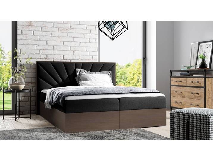 Designer Holzbett Minari mit Stauraum - 200x200 - Schwarz - Dunkle Eiche - Luxusbetten24