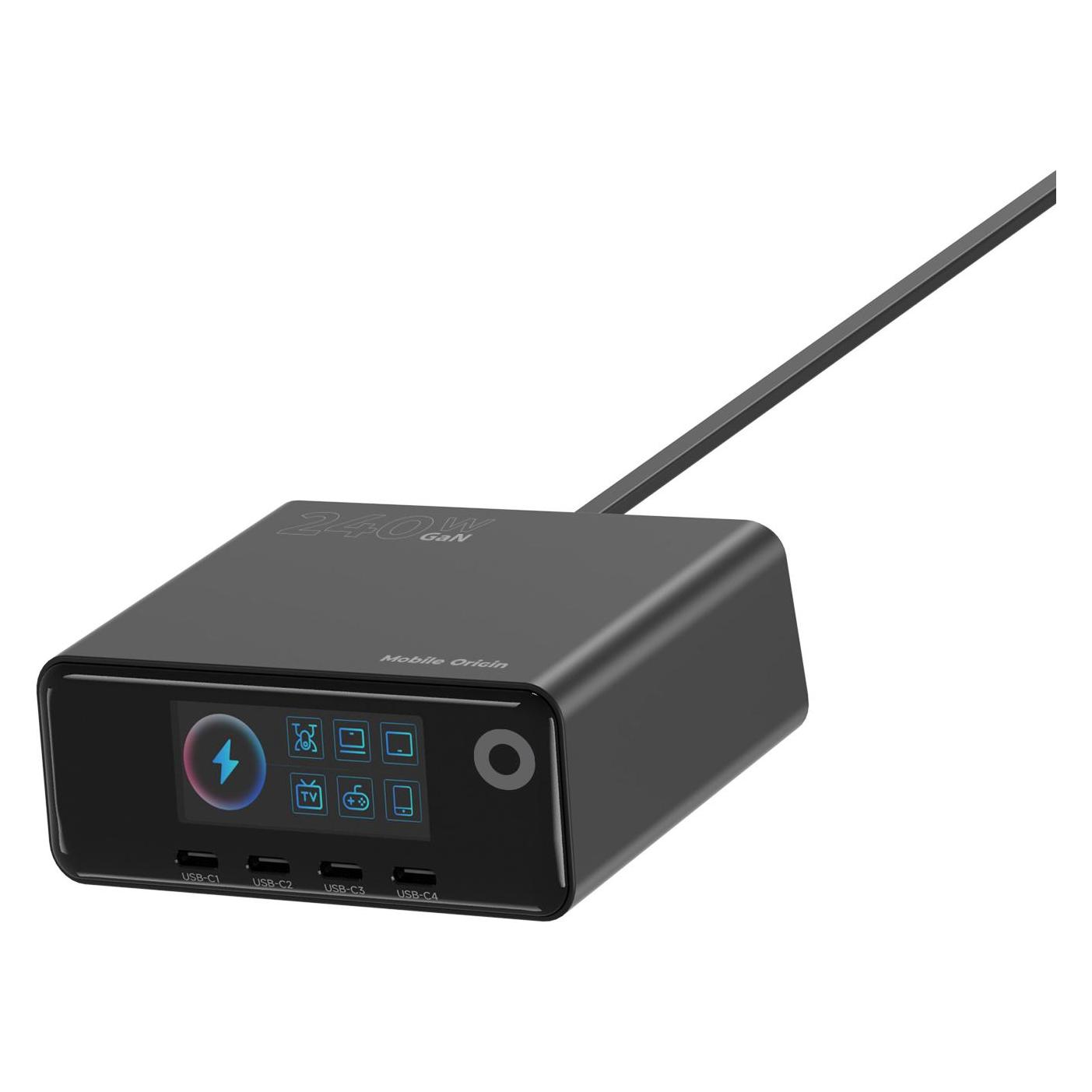 Mobile Origin 240W GaN Display Charger Hub PW39 - 4x USB-C + 2x USB-A (240 W, 6 Ports) (MO-240WDCH-PW39)