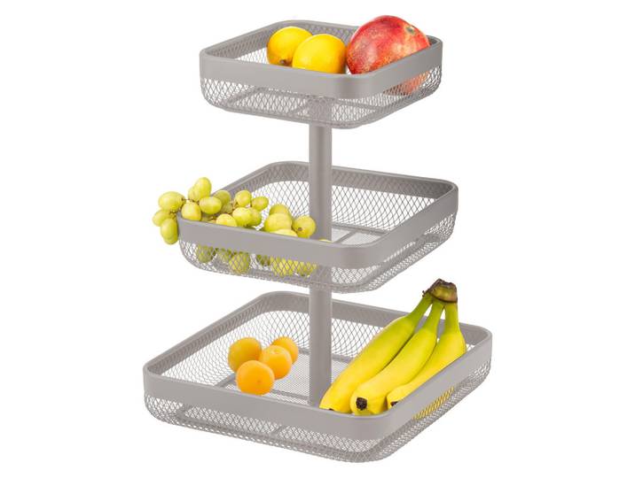 eluno Obstetagere eckig, 3-stöckig, 20 x 20 cm, 25 x 25 cm und 30 x 30 cm, taupe, Metall, Taupe, 31.5 cm, Geschirr, Schalen & Schüsseln, Obstschalen