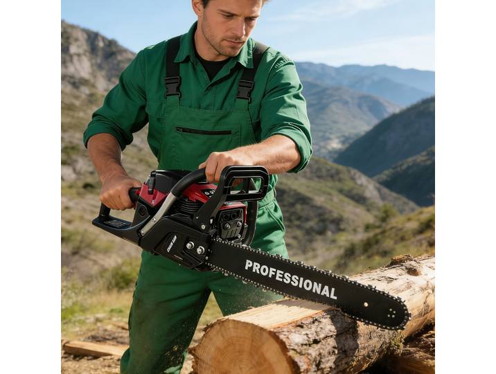 Tronçonneuse à essence 52CC, 2 temps, avec kit de coupe, démarrage par lanceur à rappel automatique, rouge