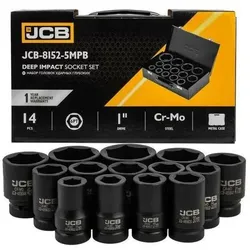 JCB, Steckschlüssel + Stecknuss, Schlagschrauber-Steckschlüsselsatz, lang, 14-teilig, 1 6-Winkel.