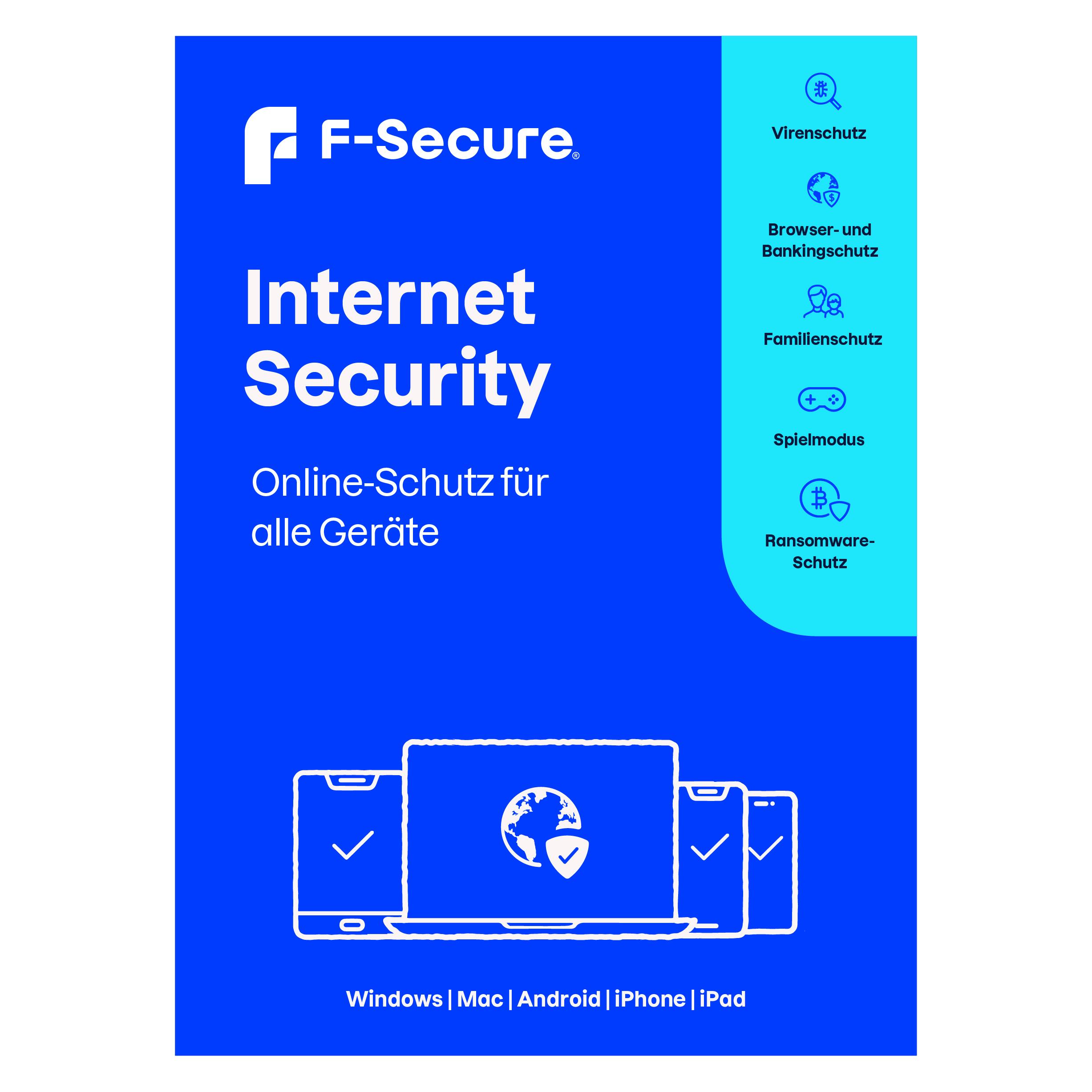 F-Secure Internet Security für alle Geräte (ehem. SAFE) 1 Jahr / 10 Geräte Download (10 User, 10 Geräte/User, 12 Monate) (FCFYBR1N010E1)