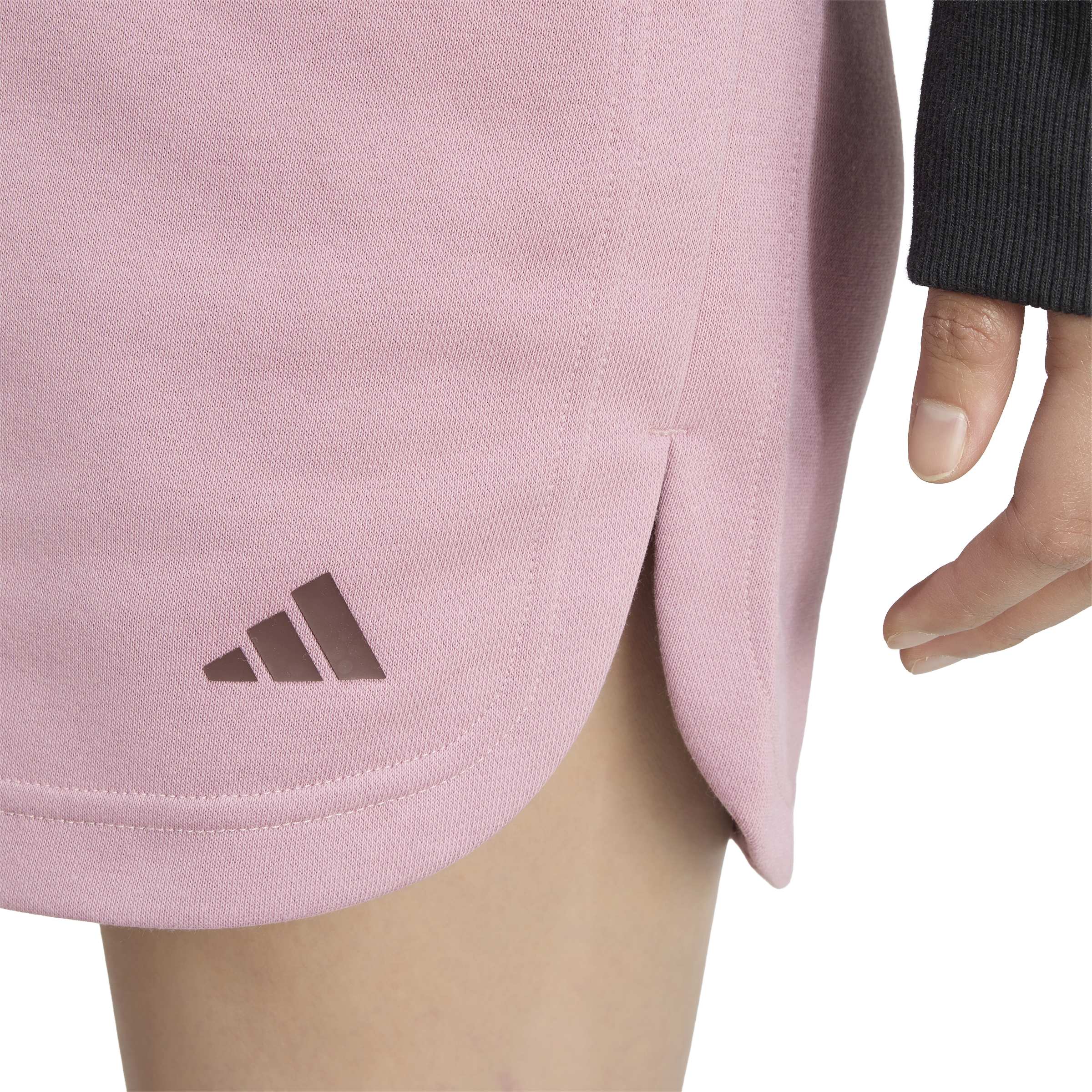 Shorts ADIDAS SPORTSWEAR "3-STREIFEN STUDIO FLEECE, LOCKER GESCHNITTEN", Damen, Gr. XL, N-Gr, rosa (magic mauve, normal, gr.), Obermaterial: 70% Baumwolle, 30% Polyester, Hosen Shorts, für sportliche Aktivitäten, aus Baumwolle, mit Kordelverschluss magic 