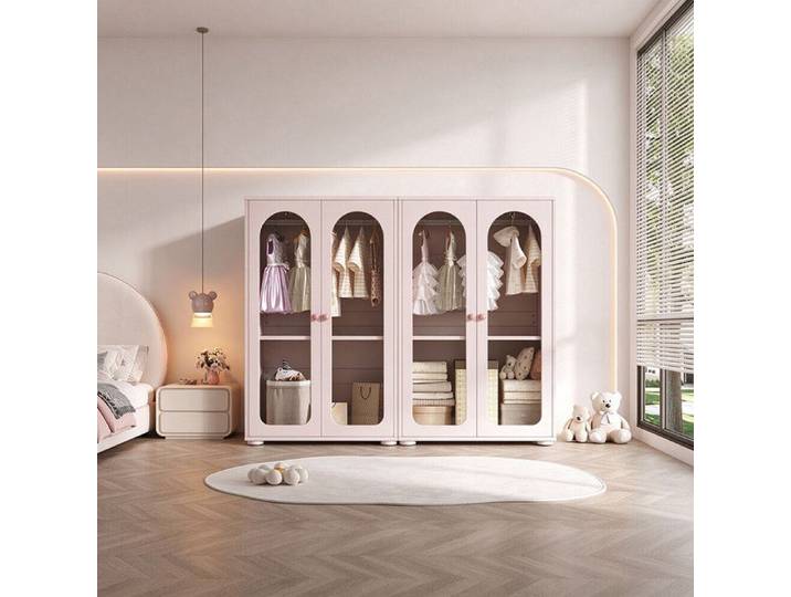 rmoire de chambre portes en acrylique étagères réglables en panneaux de fibres à densité moyenne rose