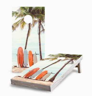 Skip's Garage Surf Board Beach Corn Hole Board Set with Carry Case