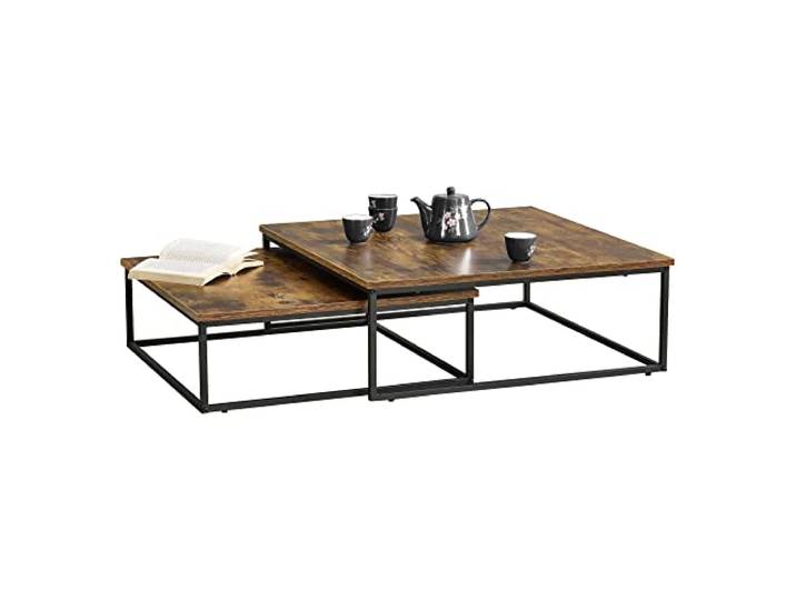 [en.casa] Couchtischset Haninge 2er Set Sofatische Wohnzimmertische 2-TLG. Stahlgestell Dunkler Holzton