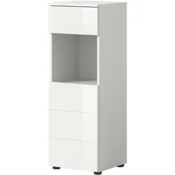 BADSCHRANK weiß Hochglanz 38 x 106 cm, Badezimmer Kommode mit Schubkasten
