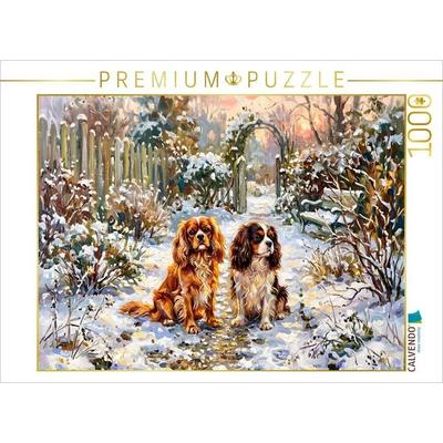 CALVENDO Puzzle Cavalier King Charles Spaniels im Wintergarten | 1000 Teile Lege-Größe 64x48cm Foto-Puzzle für glückliche Stunden