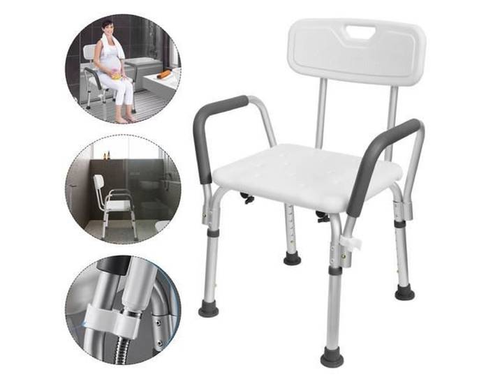 Tabouret de salle de bain - LARS360 - Modèle LARS360 - Accoudoirs - Dossier réglable - Ventouses antidérapantes