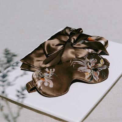 kimandono.com Yuri Washable Silk Self Care Set: Floral Kimono & Eye Mask - mocha