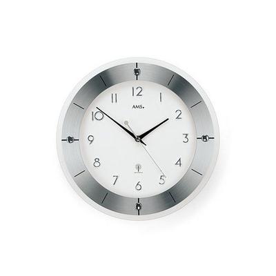 Funkwanduhr AMS "F5848", silber (silberfarben), Wanduhren, Ø 31cm, Quarzuhr,Glas,Wohnzimmer,Esszimmer,Küche,Arbeitszimmer,Büro,Flur