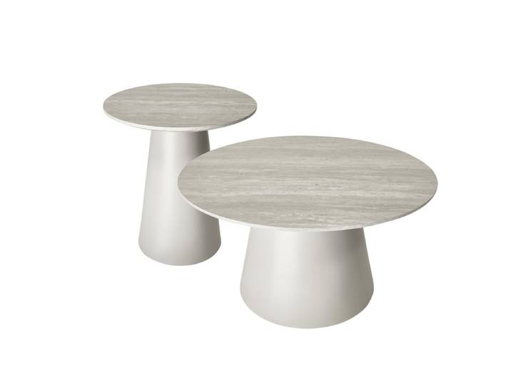 Couchtisch 2er Set Tango ø45/80 cm - Travertinoptik Grau