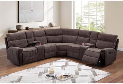 Esofastore Built In Cup Holder Chocolate Finish 3pc Manual Motion Sectional Set