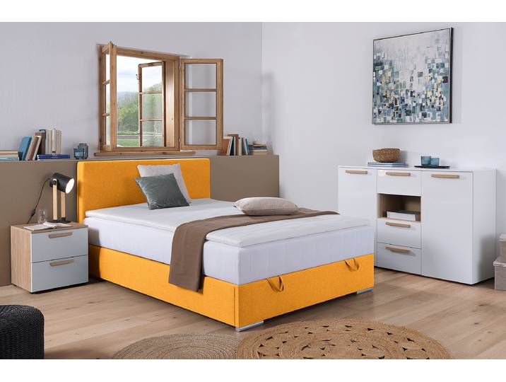 Lit boxspring Escaba 140 x 200cm Tissu Neala Jaune