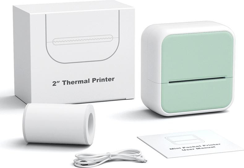 Zelurxx Bluetooth thermische mini labelprinter en barcode-etikettenprinter, groen