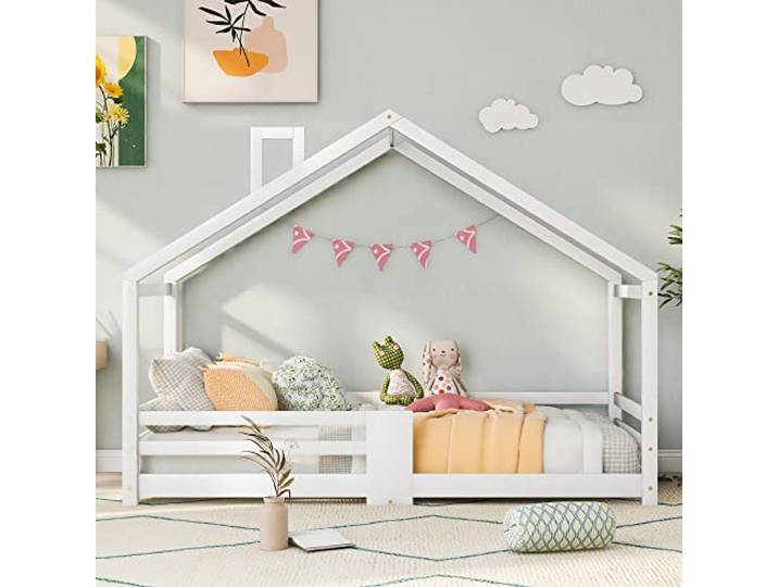 Moimhear Kinderbett, Hausbett 90 x 200 cm, Kleines Hausdesign, Kiefernholz Haus Bett for Kids