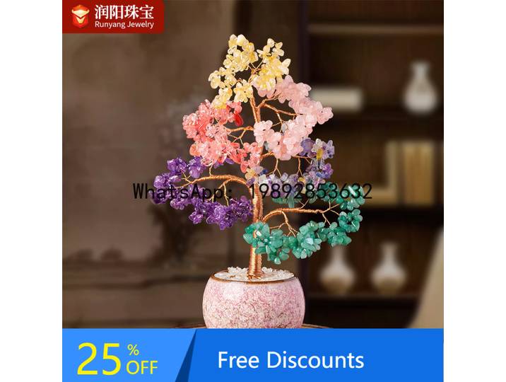 ZK – arbre d'argent en galets colorés, arbre de Fortune en cristal tissé à la main, décoration de bureau, ornement