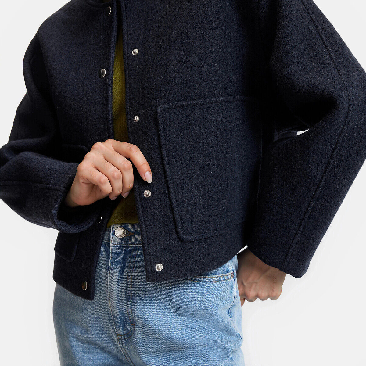 LA REDOUTE COLLECTIONS Blouson court, bomber, fermeture pressionnée, 54% laine