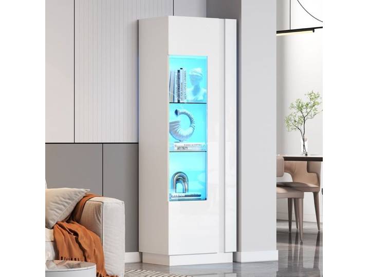 Vitrine blanche 60x40x180 cm avec porte en acrylique 5 étagères 1 porte éclairage LED