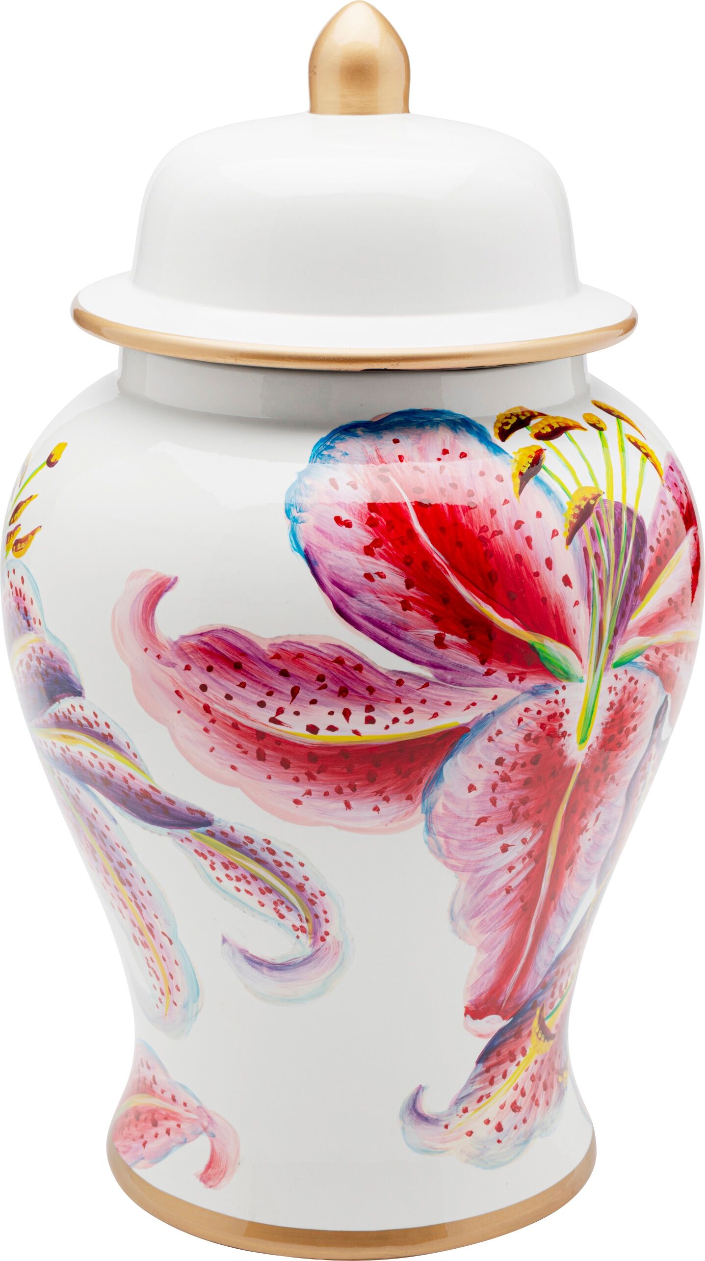 Dose KARE DESIGN "Dekodose Lillies", bunt (rosa), H:42cm Ø:26cm, Porzellan, Aufbewahrungsboxen, Dose, ideal für Schmuck, Schlüssel, Kleingeld, Haargummis u.a. Kleinteile rosa 1 Stk., B/H/T: 42cm Ø 26cm, Blumen